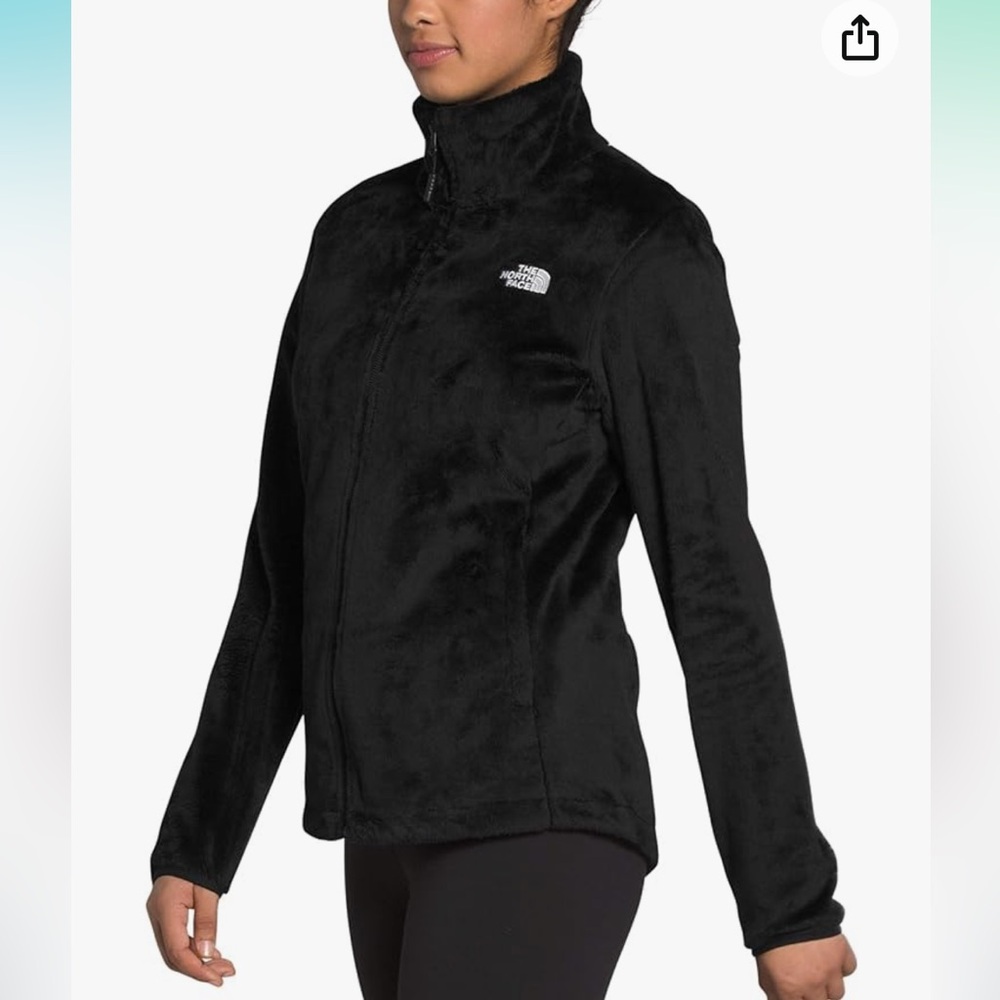 Women’s small black north face fuzzy zip up polyester jacket style CT42